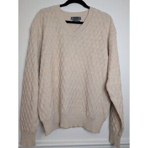 Hart Schaffner Marx Sweater Large Cream Alpaca Wool Cotton Blend Crewneck Preppy